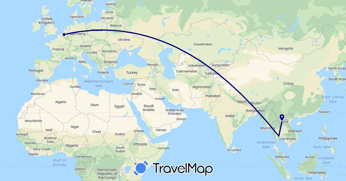 TravelMap itinerary: driving in Belgium, Laos, Thailand (Asia, Europe)